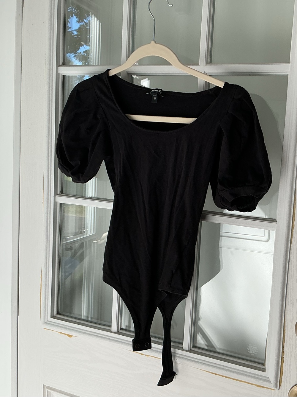 Express Black Puff-Sleeve Scoop-Neck Bodysuit